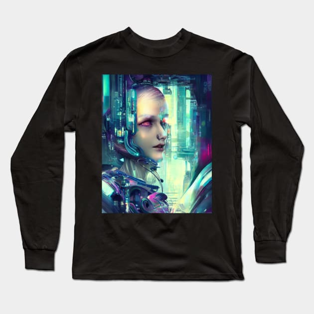 Cyberpunk Girl Long Sleeve T-Shirt by Lyla Lace Studio